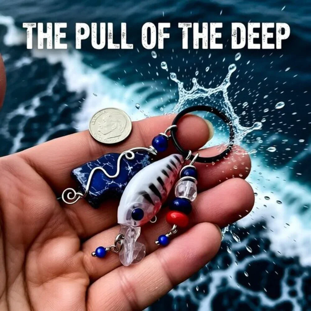 Orange + Blue! Fishing Lure Key Chain - Anglers Key Ring! Choose His/Her Name!